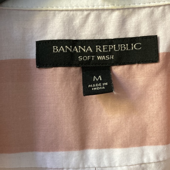 Banana Republic button down shirt peachy red and white stripes - Picture 2 of 7